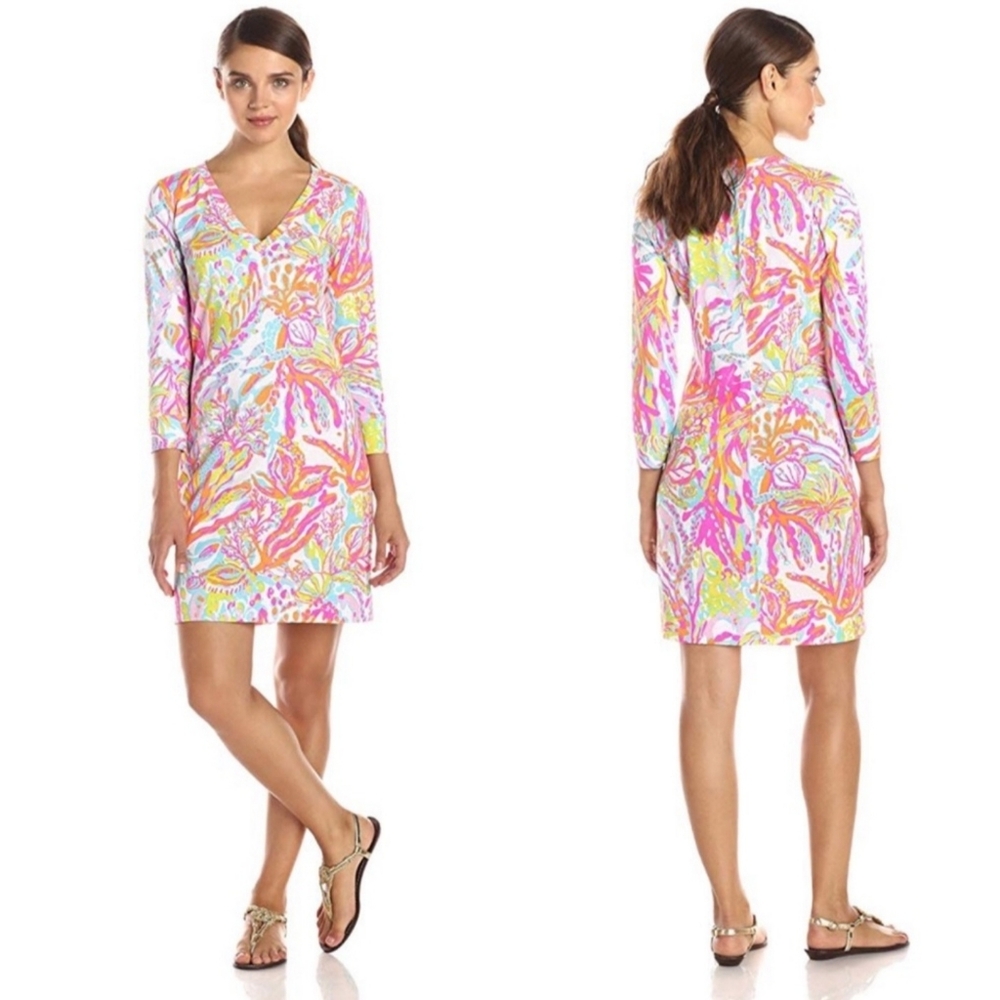 Lilly Pulitzer Christie V-Neck T-Shirt Tee Dress Scuba To Cuba Pima Cotton Sz S